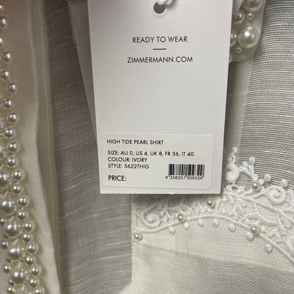 NWT Zimmermann High Tide Pearl Shirt Ivory Long Sleeve Button Up AU 0 / US 4 - Picture 8 of 11